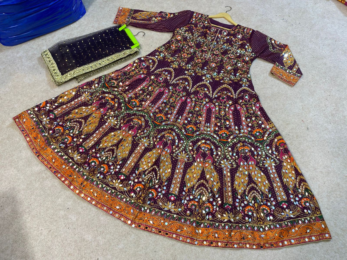 Hand Block Printing maxi with Sequence & Mirror Work