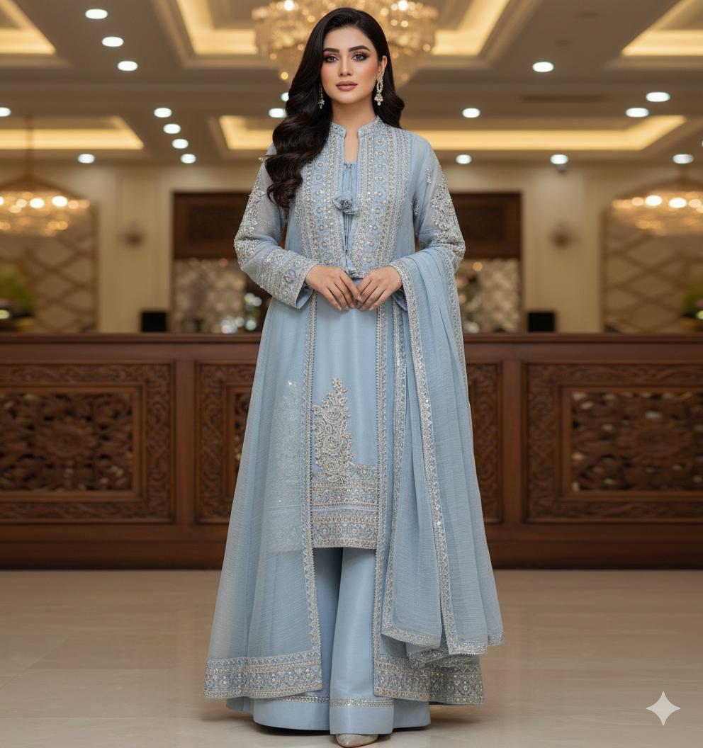 Pure Khaddi Organza Handwork Gown Set | Zartajk Traditional Wear