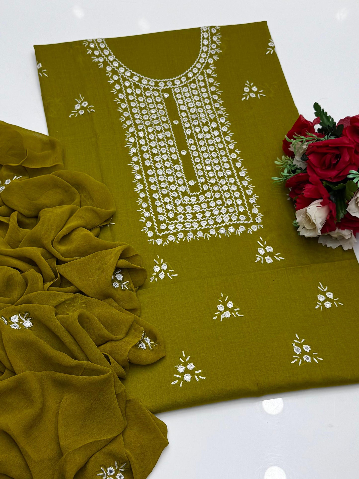 Handcrafted multani embroidry mirror work Lawn Suit