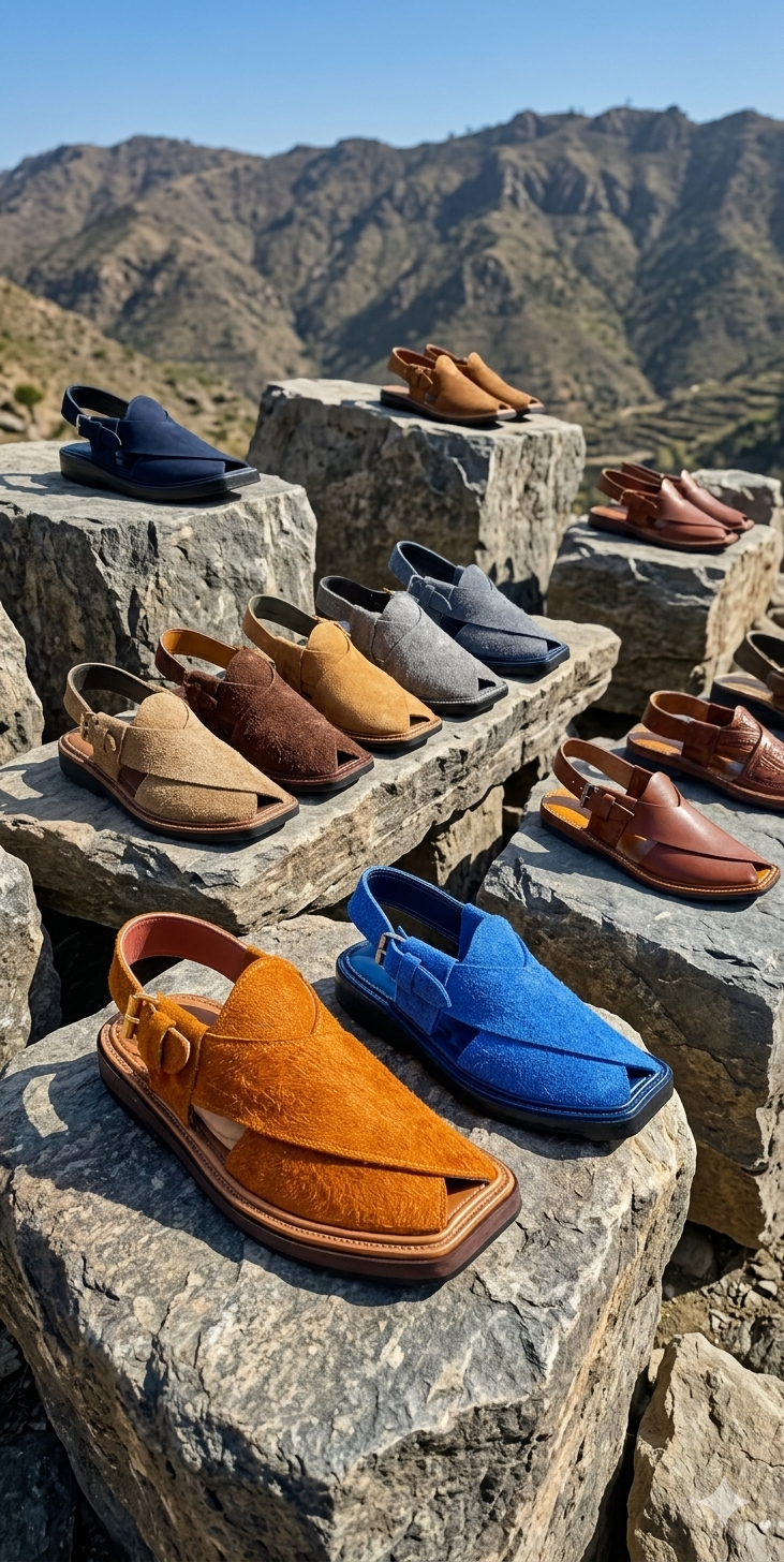 Premium Blue Suede Leather Kheri - Handmade Peshawari Chappal for Men