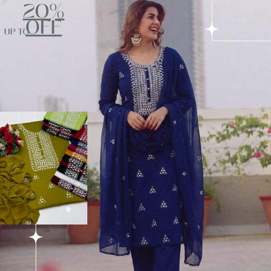Handcrafted multani embroidry mirror work Lawn Suit