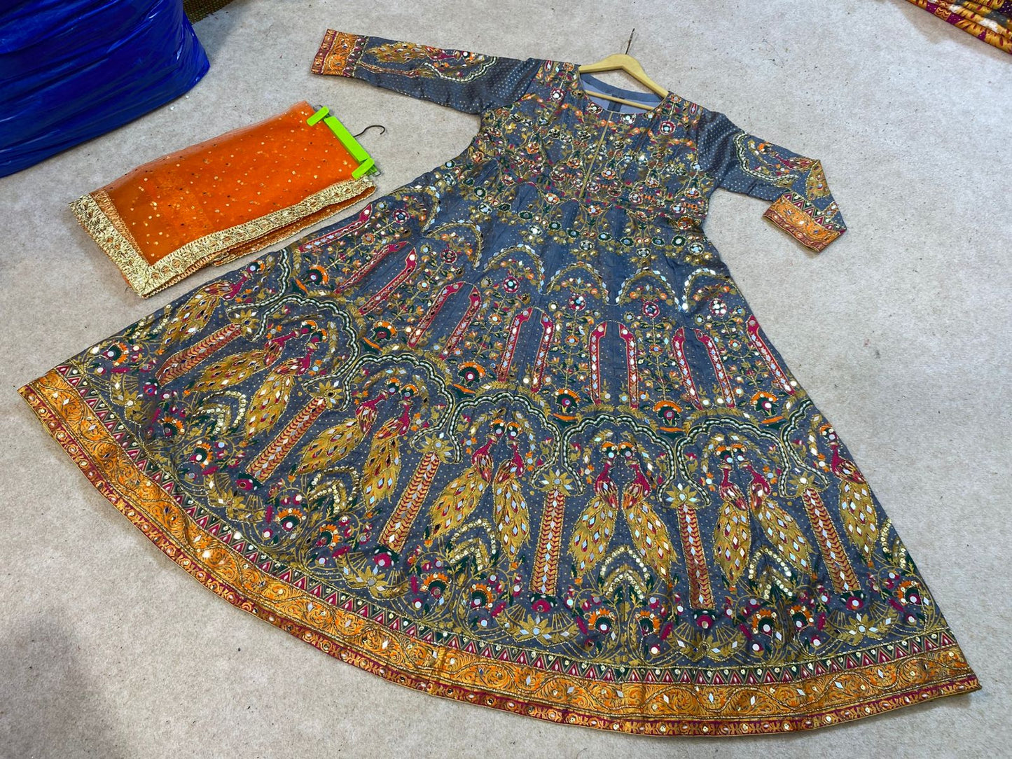 Hand Block Printing maxi with Sequence & Mirror Work