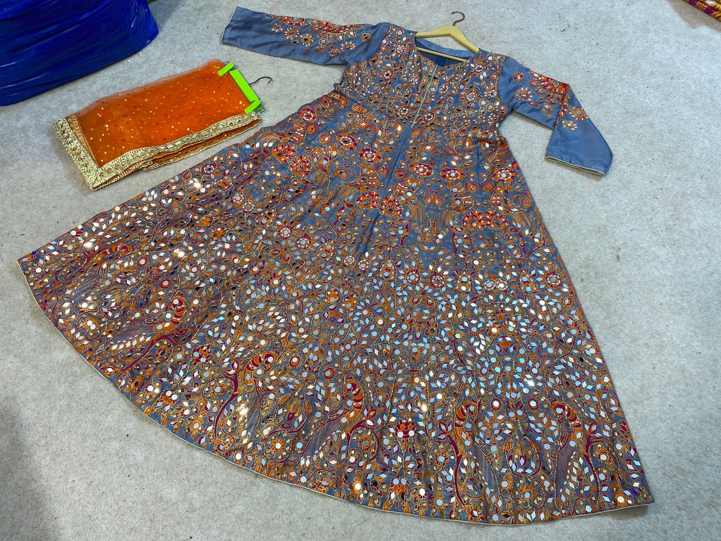 Hand Block Printing maxi with Sequence & Mirror Work