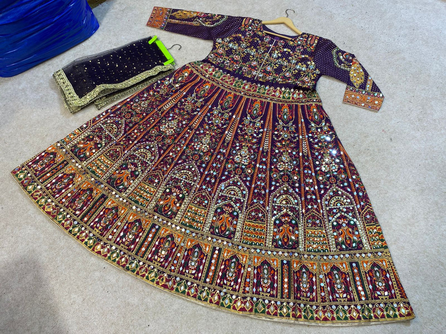 Hand Block Printing maxi with Sequence & Mirror Work