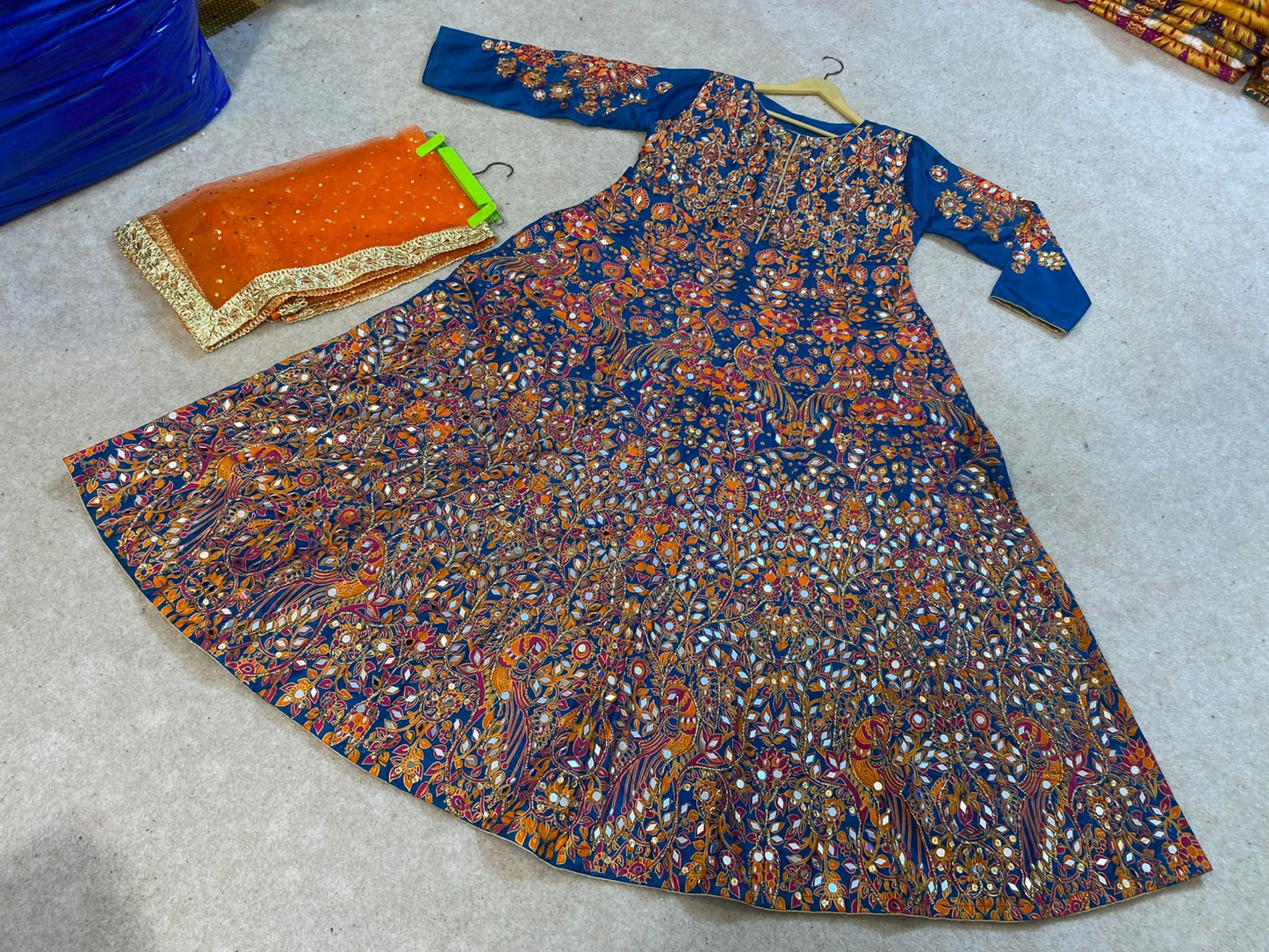 Hand Block Printing maxi with Sequence & Mirror Work
