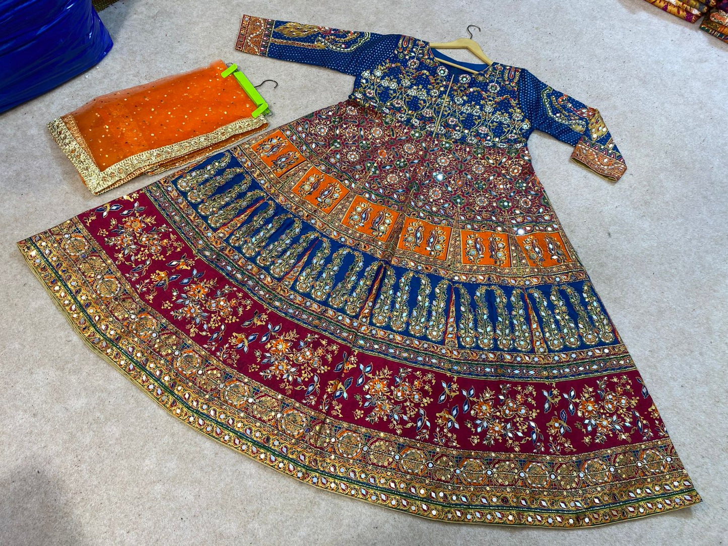 Hand Block Printing maxi with Sequence & Mirror Work