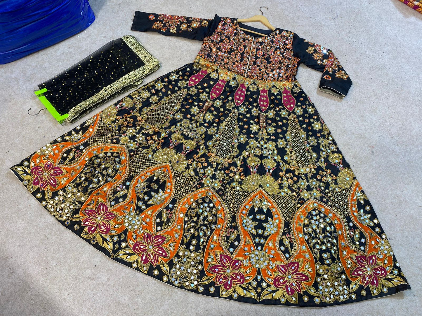Hand Block Printing maxi with Sequence & Mirror Work