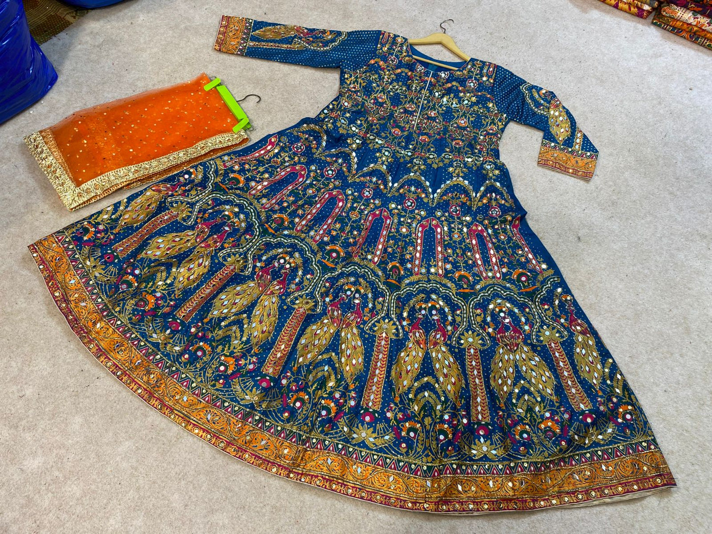 Hand Block Printing maxi with Sequence & Mirror Work