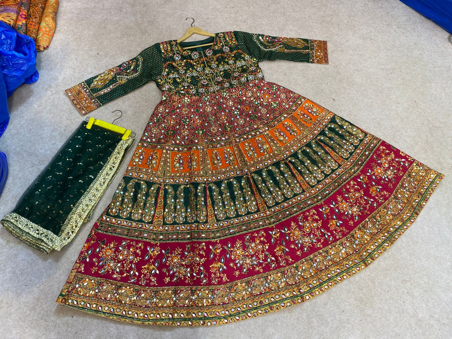 Hand Block Printing maxi with Sequence & Mirror Work