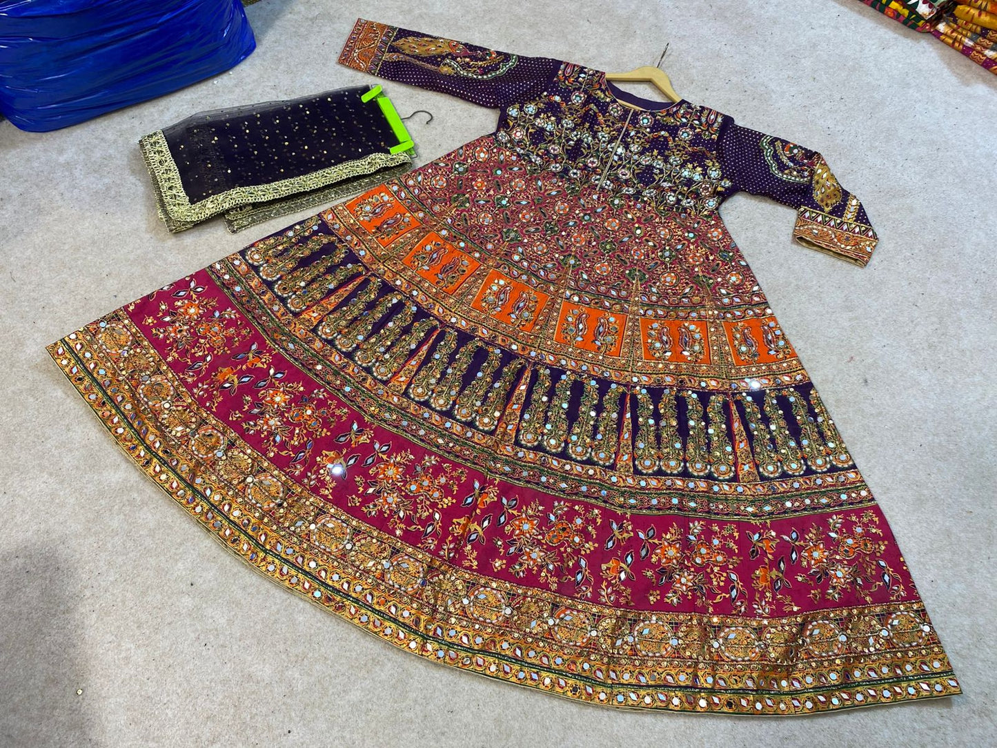 Hand Block Printing maxi with Sequence & Mirror Work