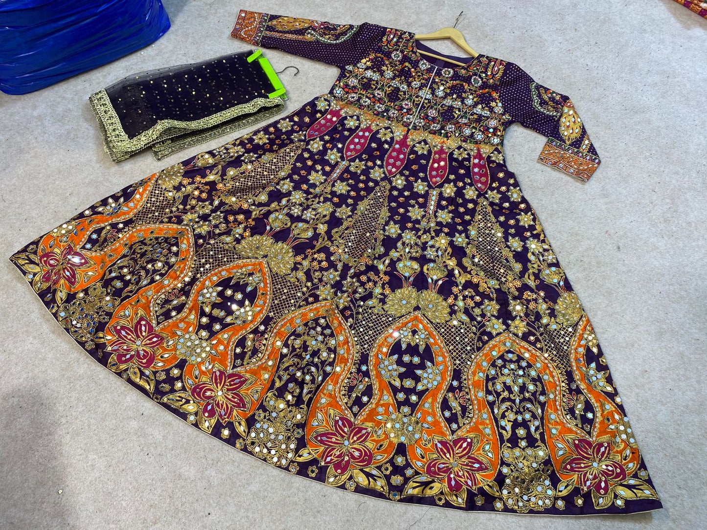 Hand Block Printing maxi with Sequence & Mirror Work