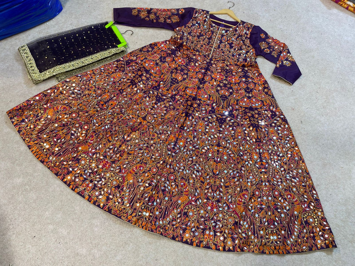 Hand Block Printing maxi with Sequence & Mirror Work