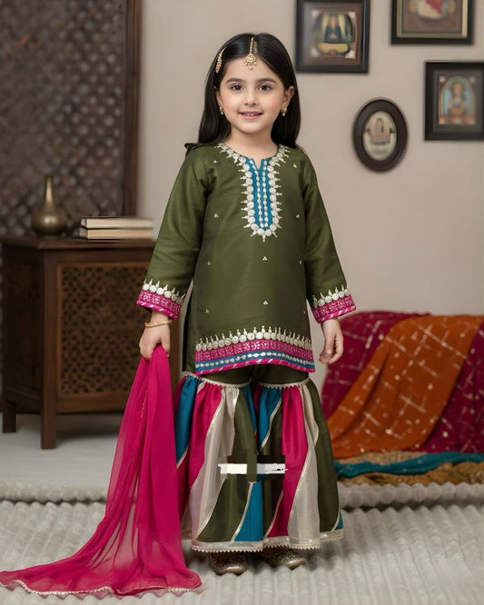 Kids Baby Girl Gharara 3PCS Gotta Shirt Chatta Patti
