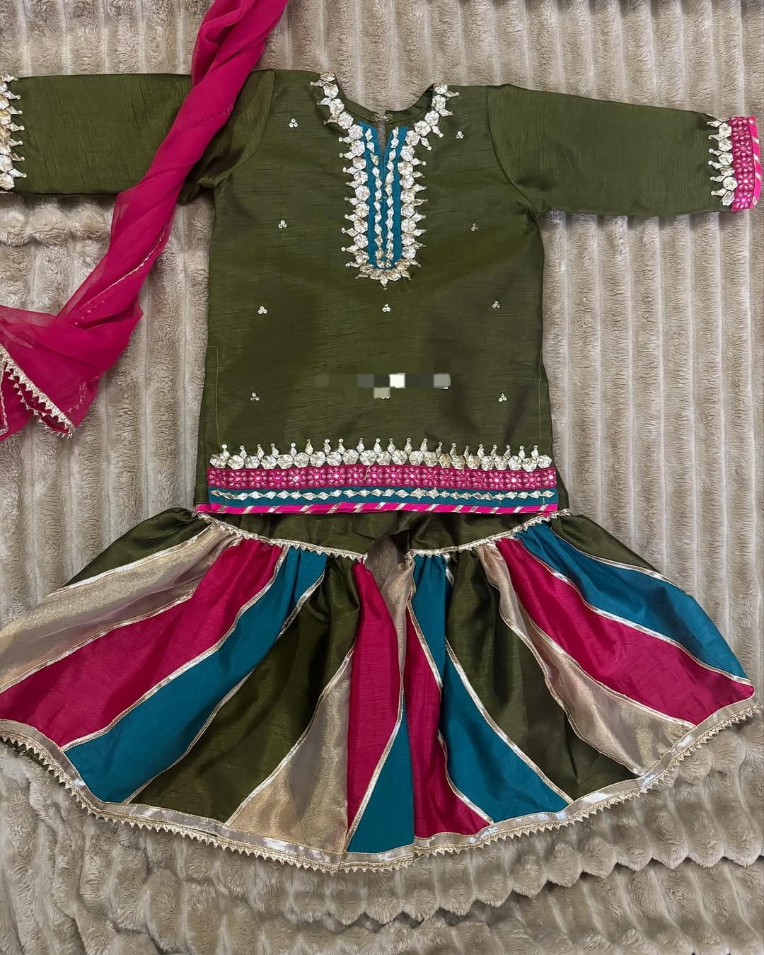 Kids Baby Girl Gharara 3PCS Gotta Shirt Chatta Patti