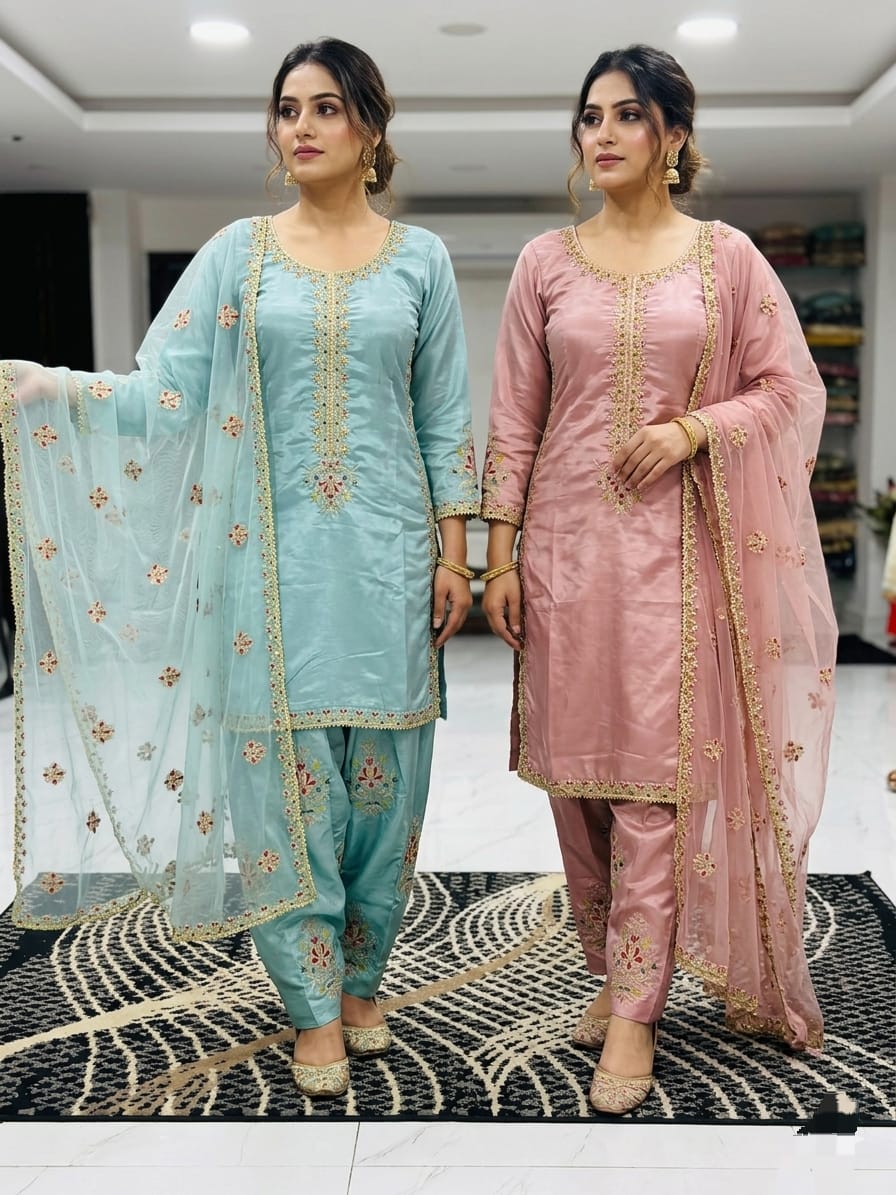 Royal Silk 3-Piece Suite with Traditional Farshi Shalwar