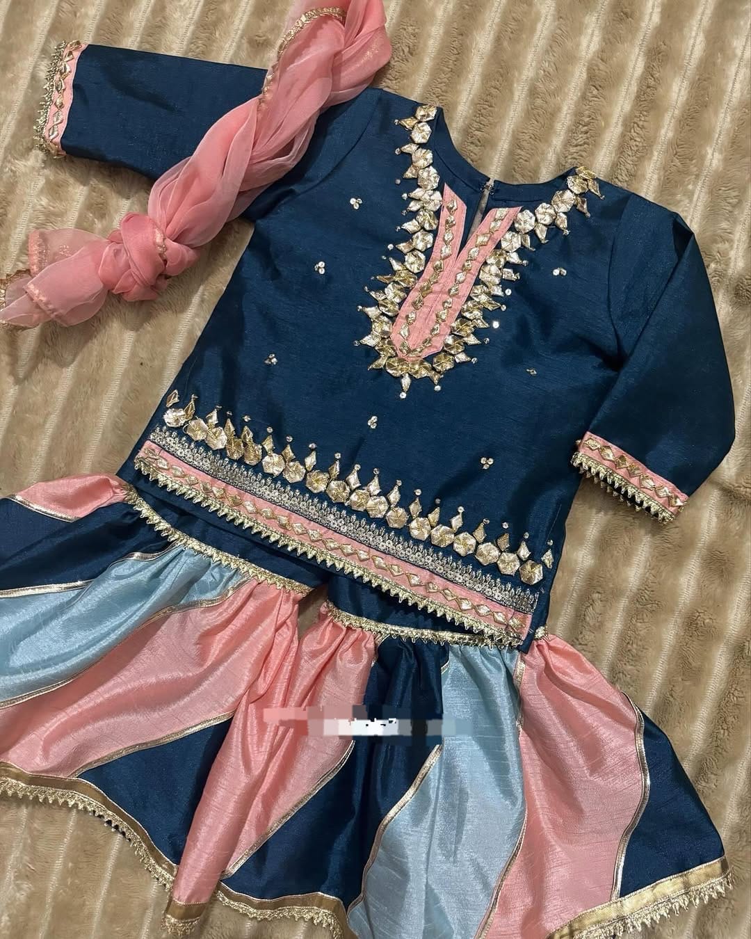 Kids Baby Girl Gharara 3PCS Gotta Shirt Chatta Patti
