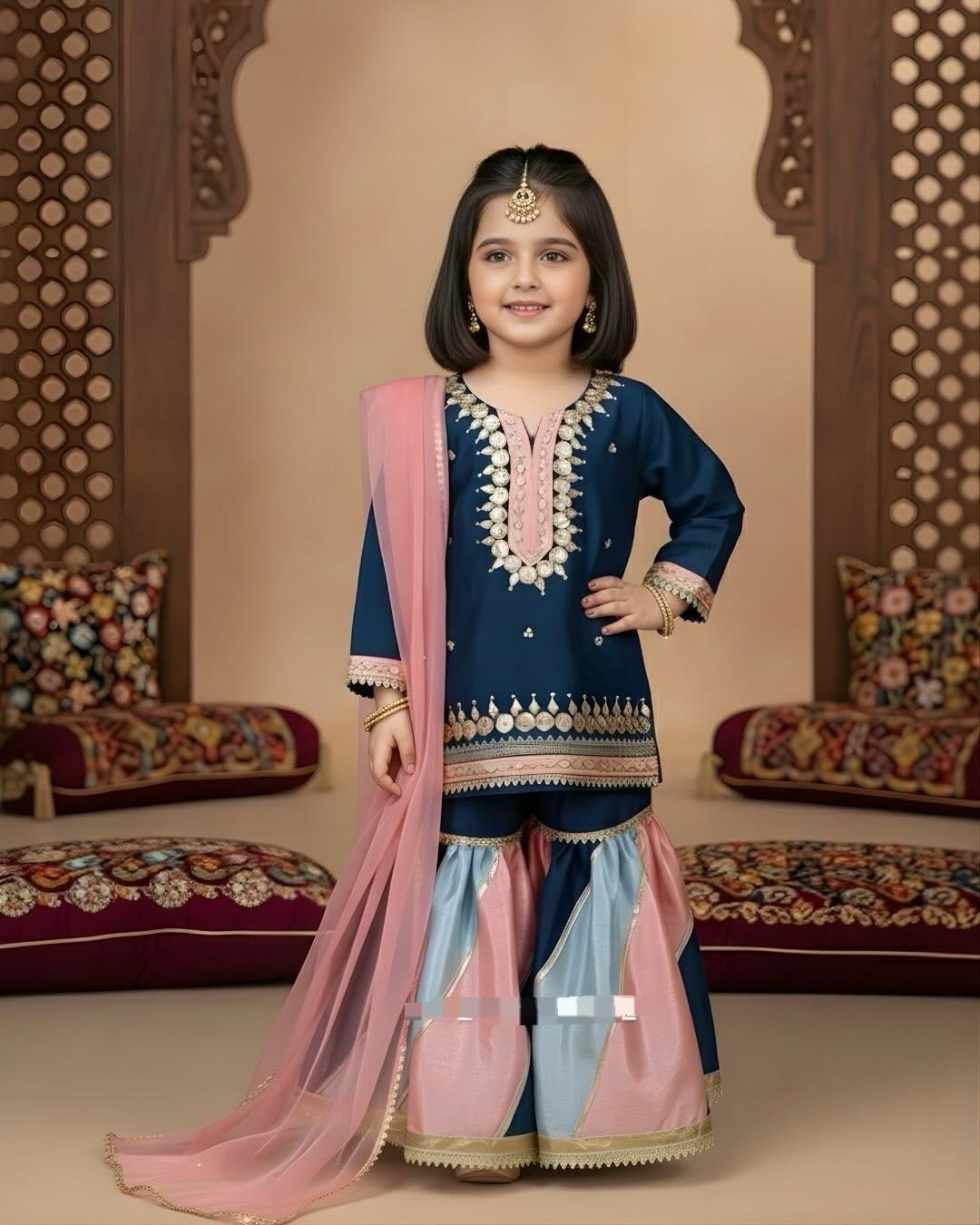 Kids Baby Girl Gharara 3PCS Gotta Shirt Chatta Patti