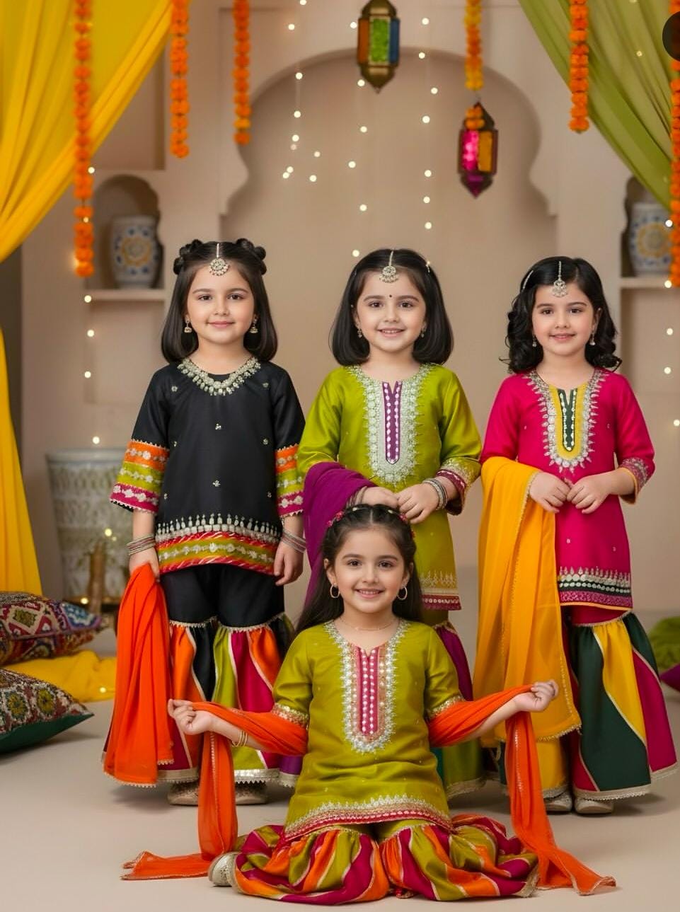 Kids Baby Girl Gharara 3PCS Gotta Shirt Chatta Patti