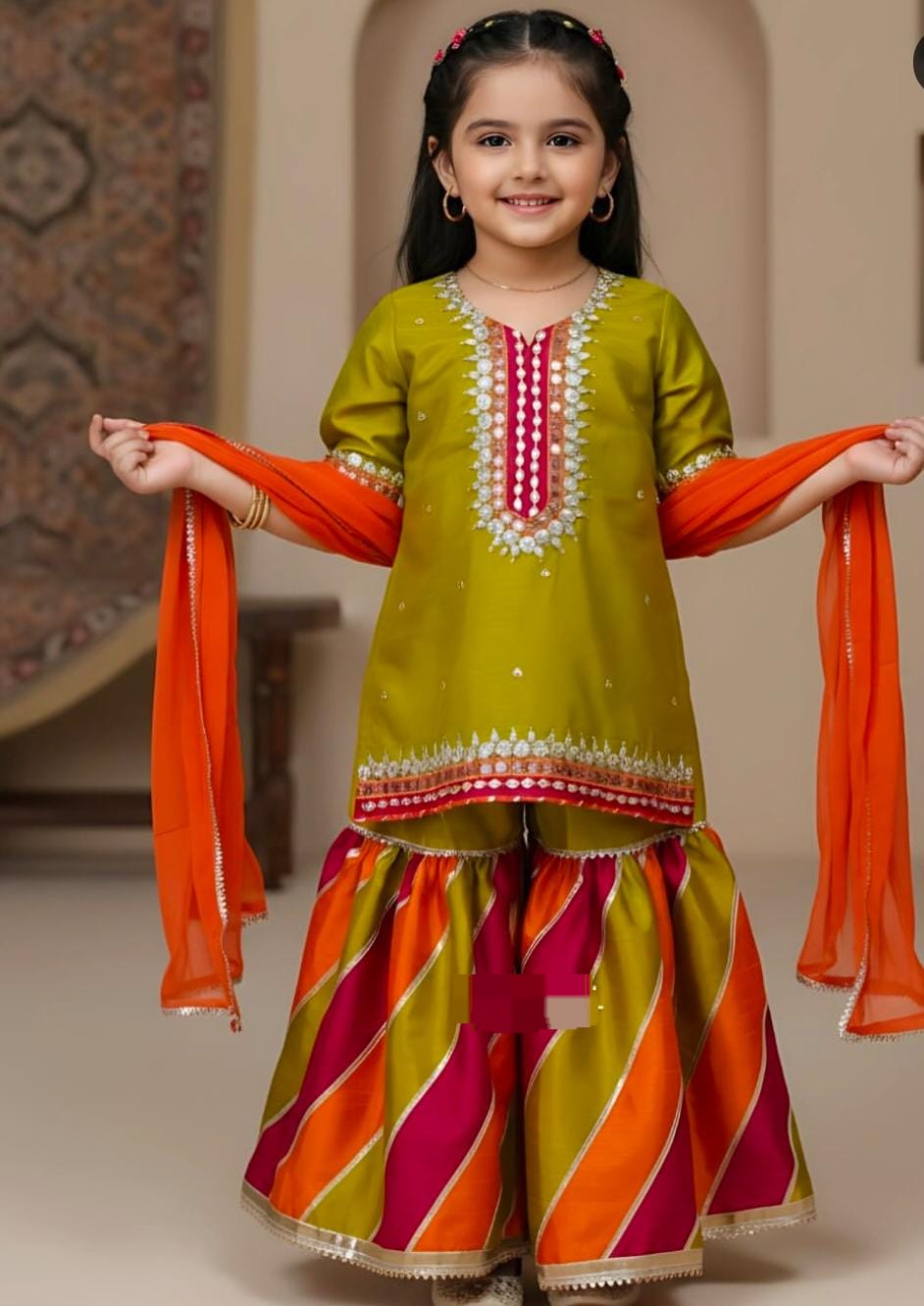Kids Baby Girl Gharara 3PCS Gotta Shirt Chatta Patti