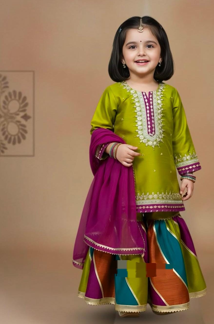 Kids Baby Girl Gharara 3PCS Gotta Shirt Chatta Patti