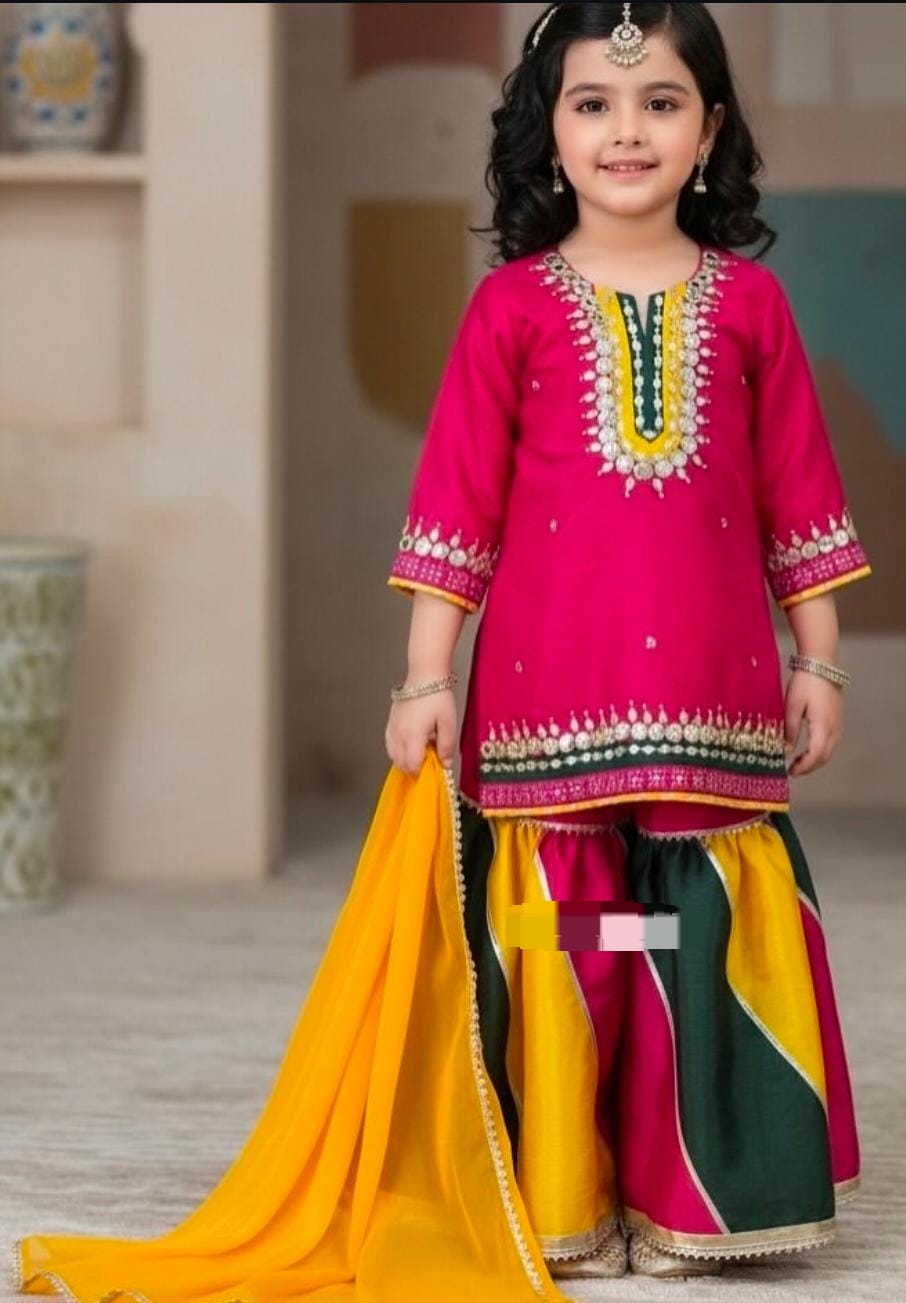 Kids Baby Girl Gharara 3PCS Gotta Shirt Chatta Patti