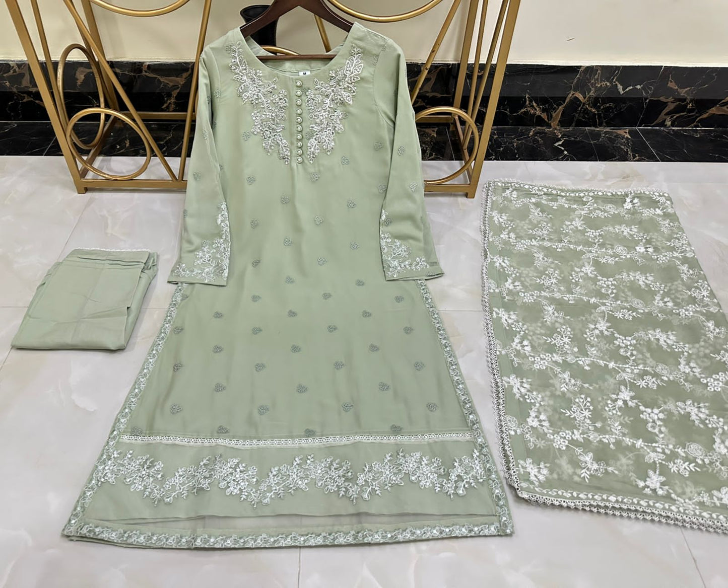 Pure Chiffon Embroidered 3-Piece Fancy Suit