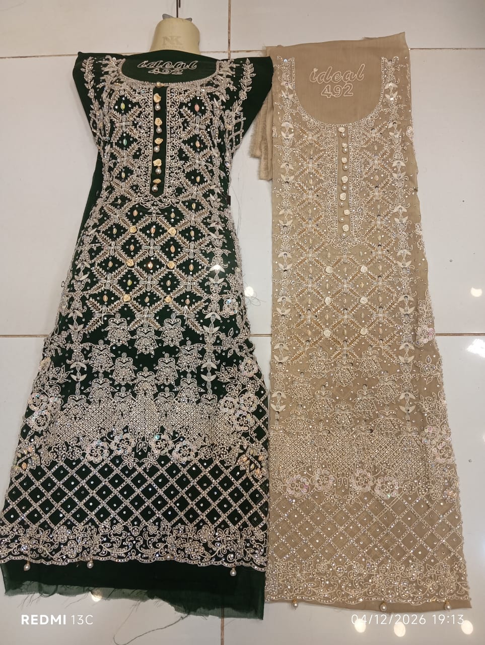 chiffon, Kora Dabka Work, Hand-embroidery, 3-Piece Suit
