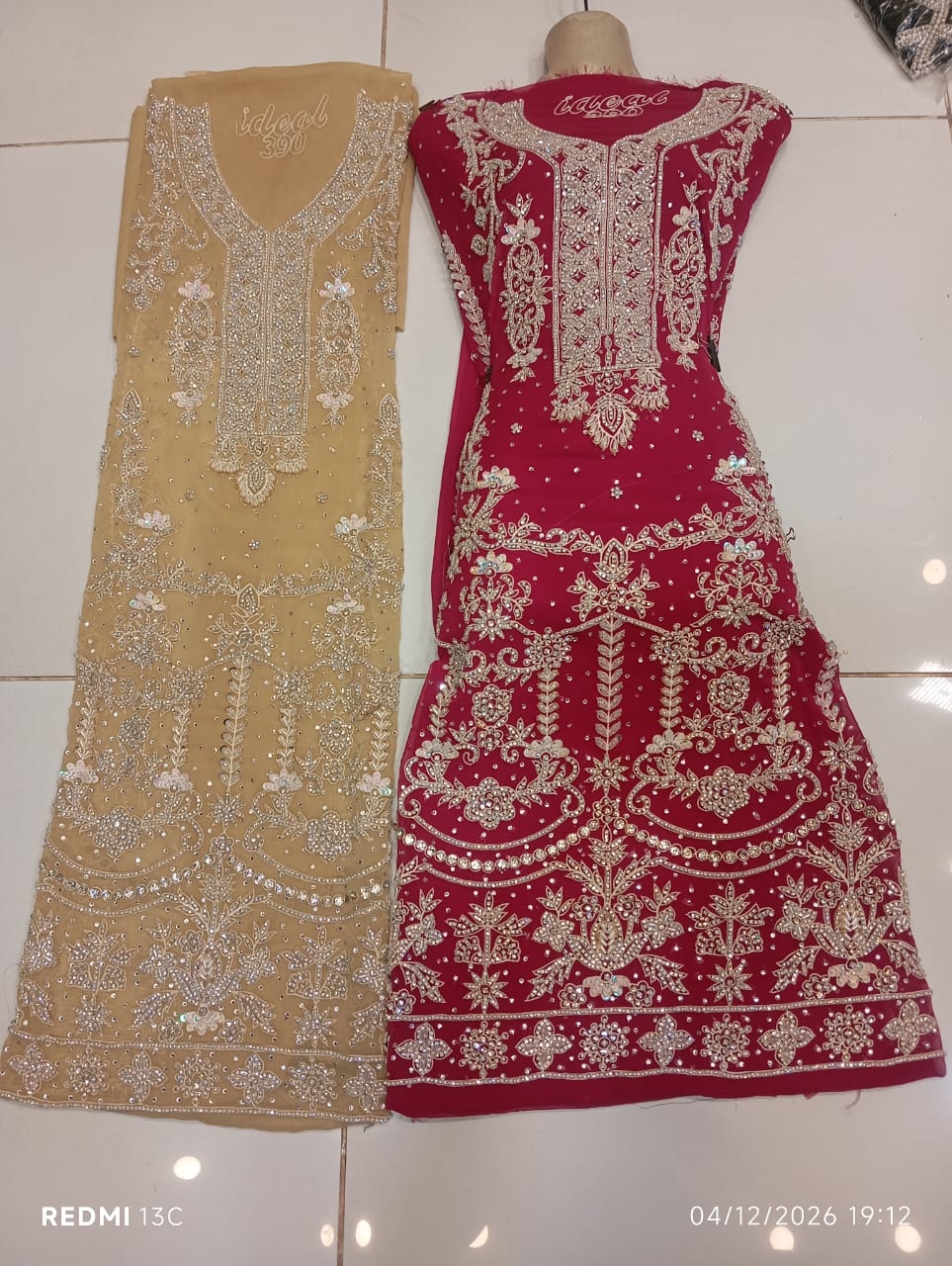 chiffon, Kora Dabka Work, Hand-embroidery, 3-Piece Suit
