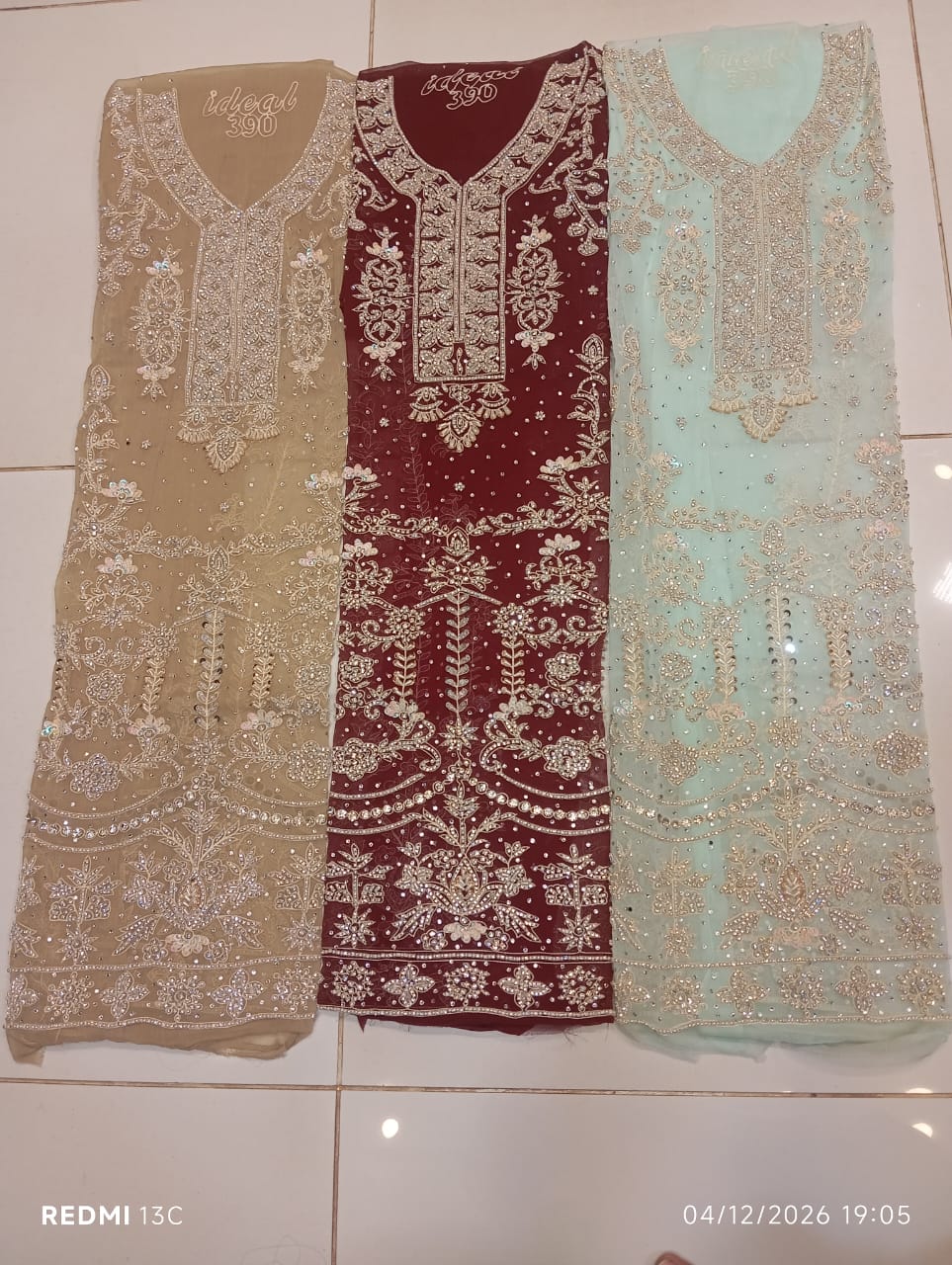 chiffon, Kora Dabka Work, Hand-embroidery, 3-Piece Suit