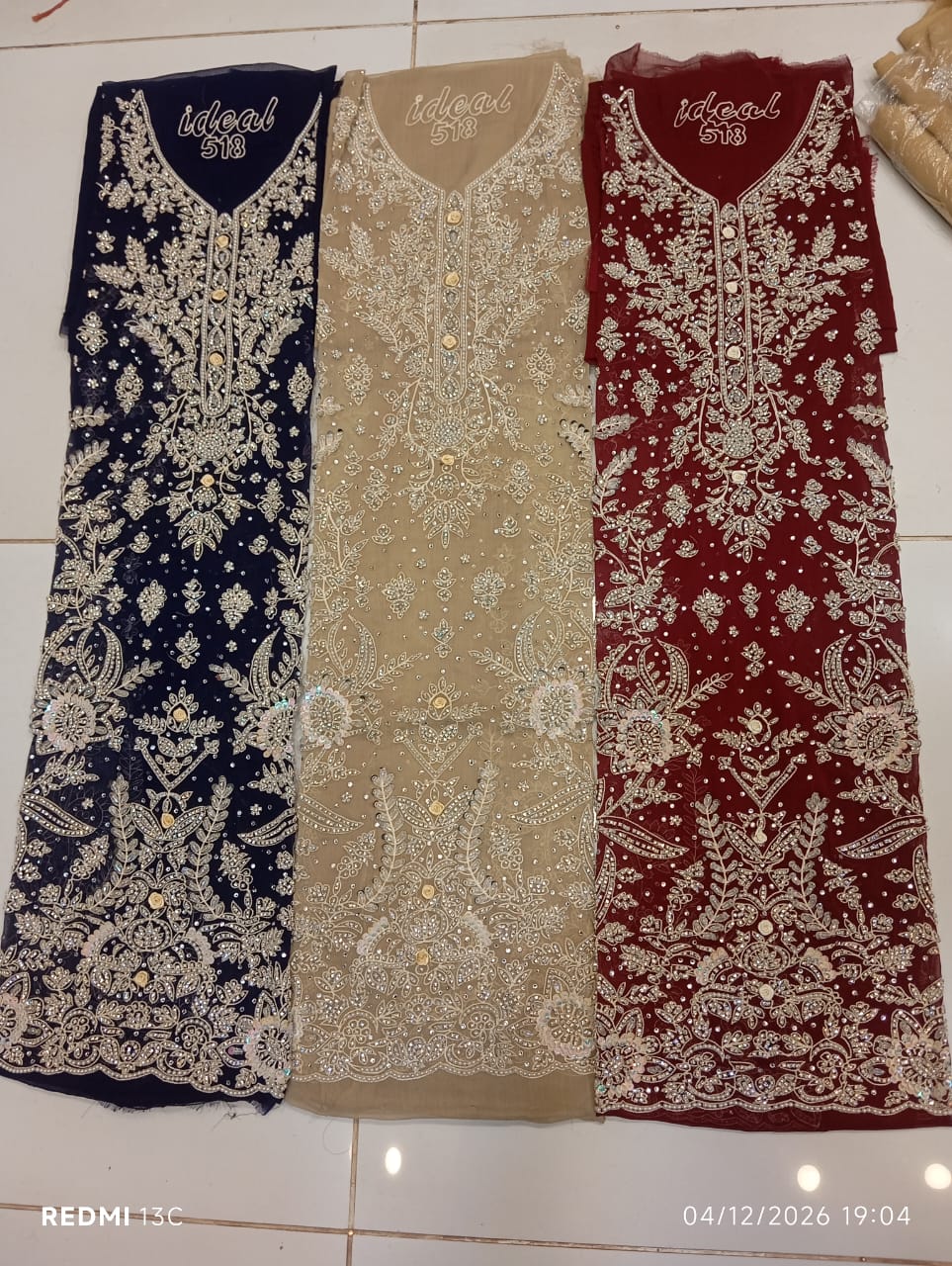 chiffon, Kora Dabka Work, Hand-embroidery, 3-Piece Suit
