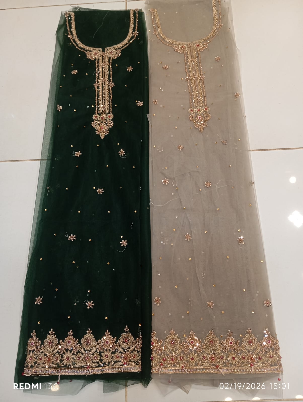 chiffon, Kora Dabka Work, Hand-embroidery, 3-Piece Suit