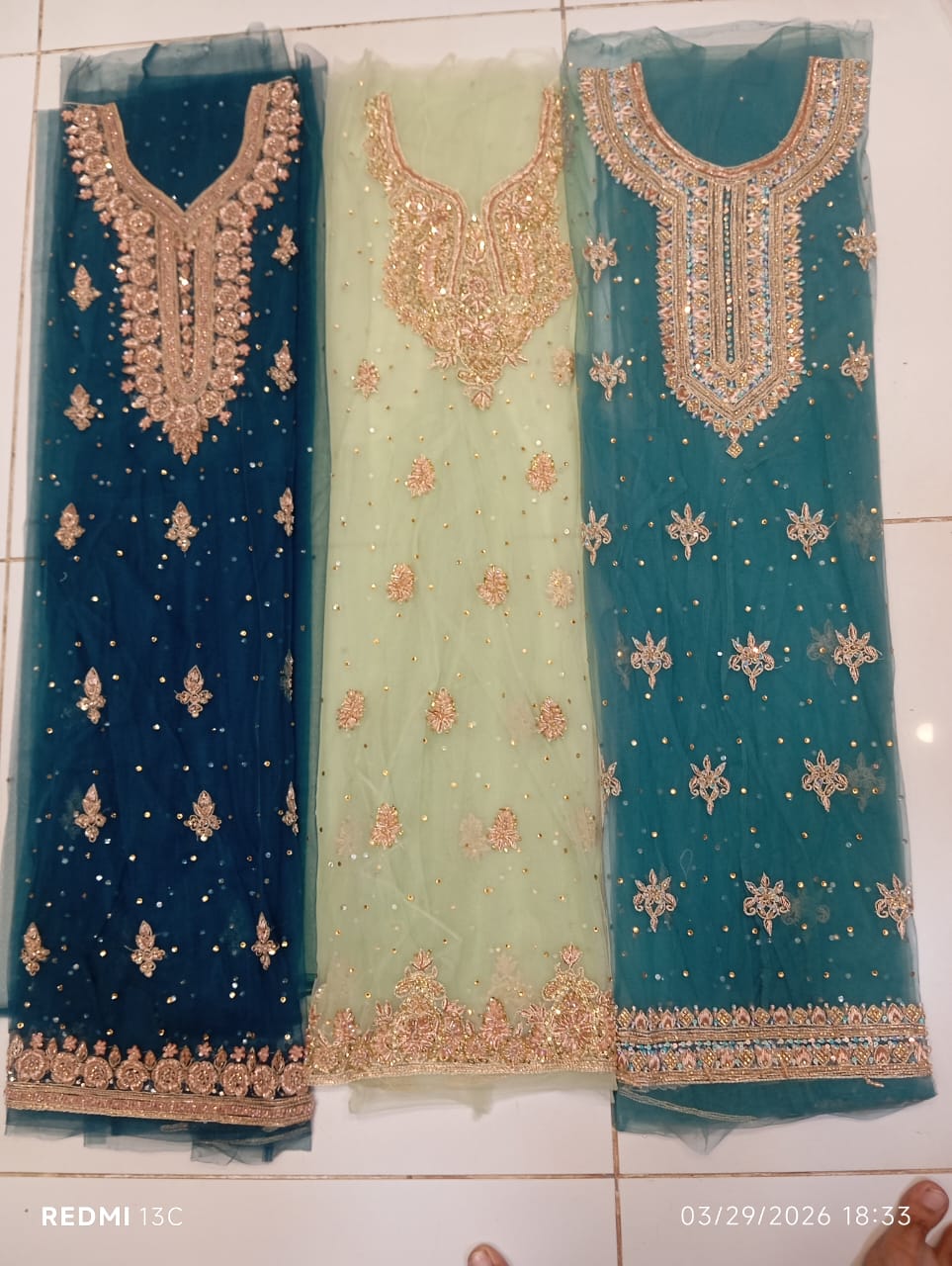 chiffon, Kora Dabka Work, Hand-embroidery, 3-Piece Suit