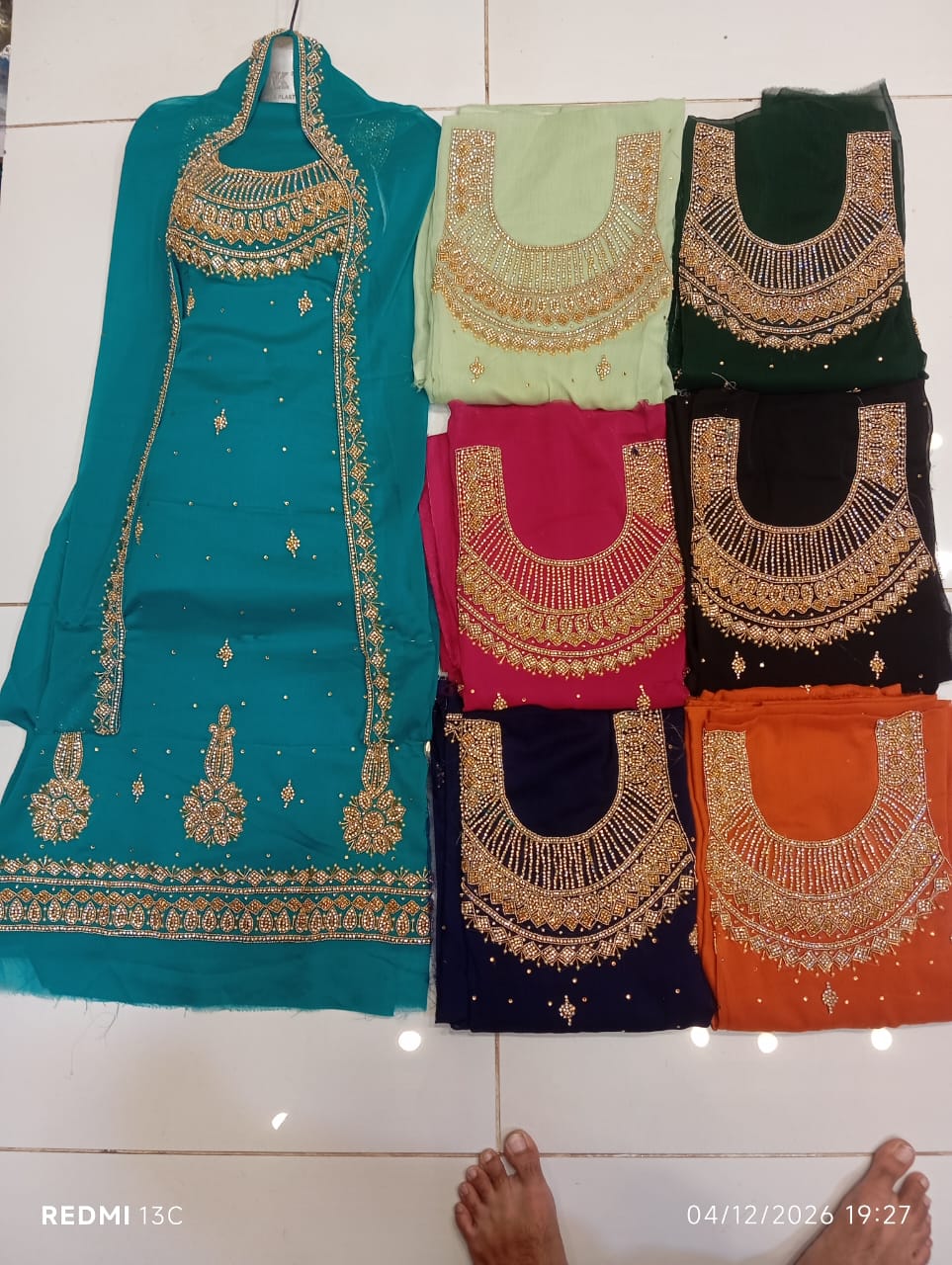 chiffon, Kora Dabka Work, Hand-embroidery, 3-Piece Suit