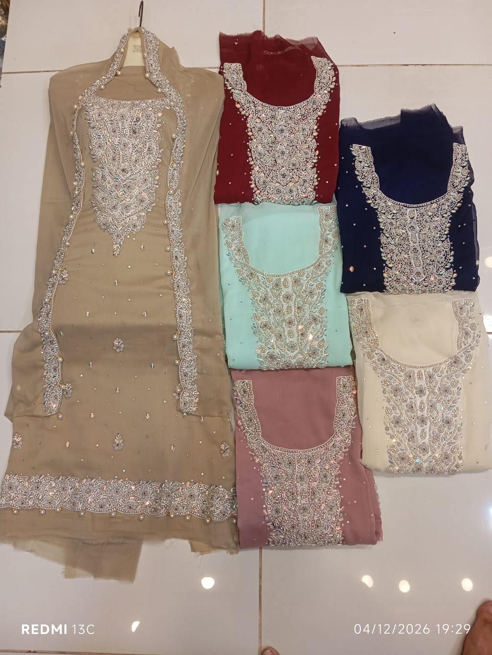 chiffon, Kora Dabka Work, Hand-embroidery, 3-Piece Suit