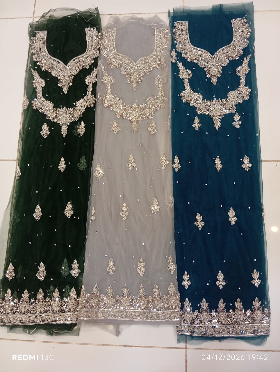 chiffon, Kora Dabka Work, Hand-embroidery, 3-Piece Suit