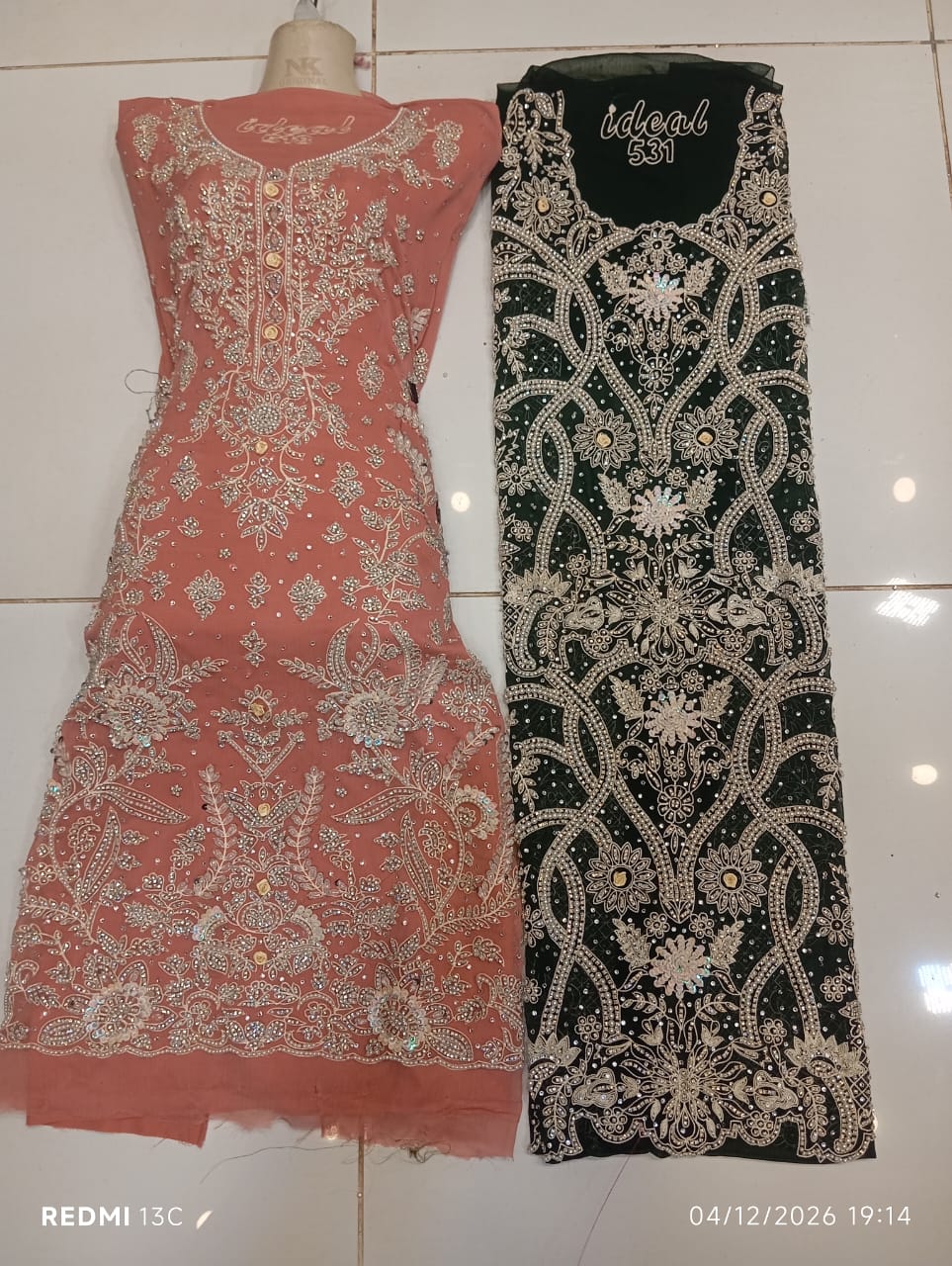 chiffon, Kora Dabka Work, Hand-embroidery, 3-Piece Suit