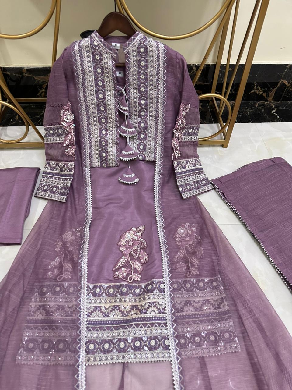 Pure Khaddi Organza Handwork Gown Set | Zartajk Traditional Wear