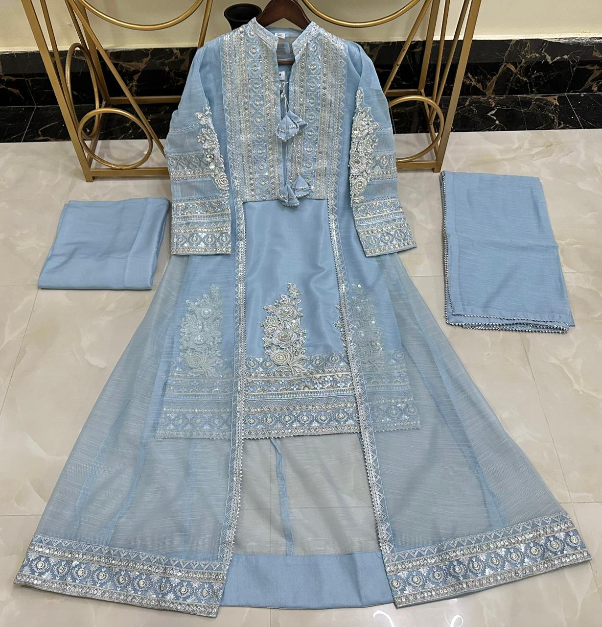 Pure Khaddi Organza Handwork Gown Set | Zartajk Traditional Wear