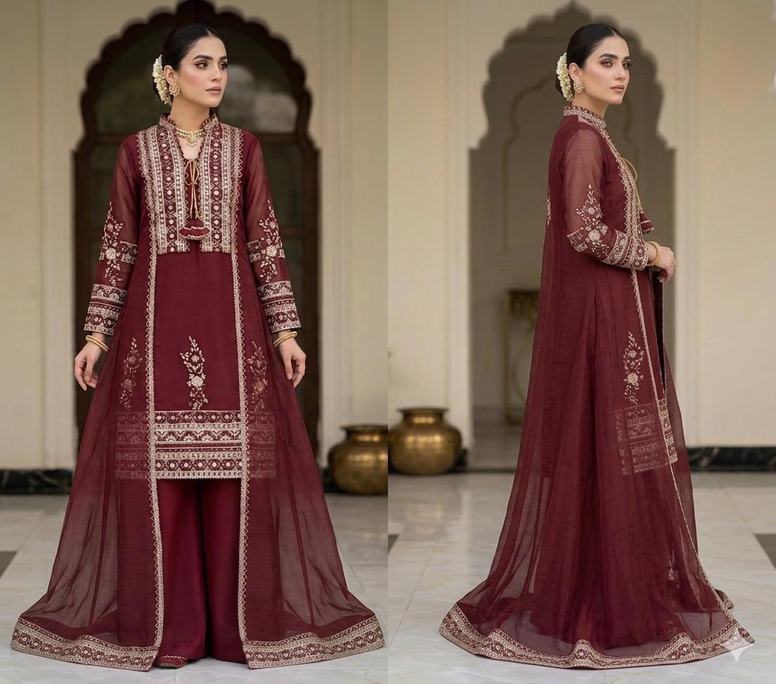 Pure Khaddi Organza Handwork Gown Set | Zartajk Traditional Wear