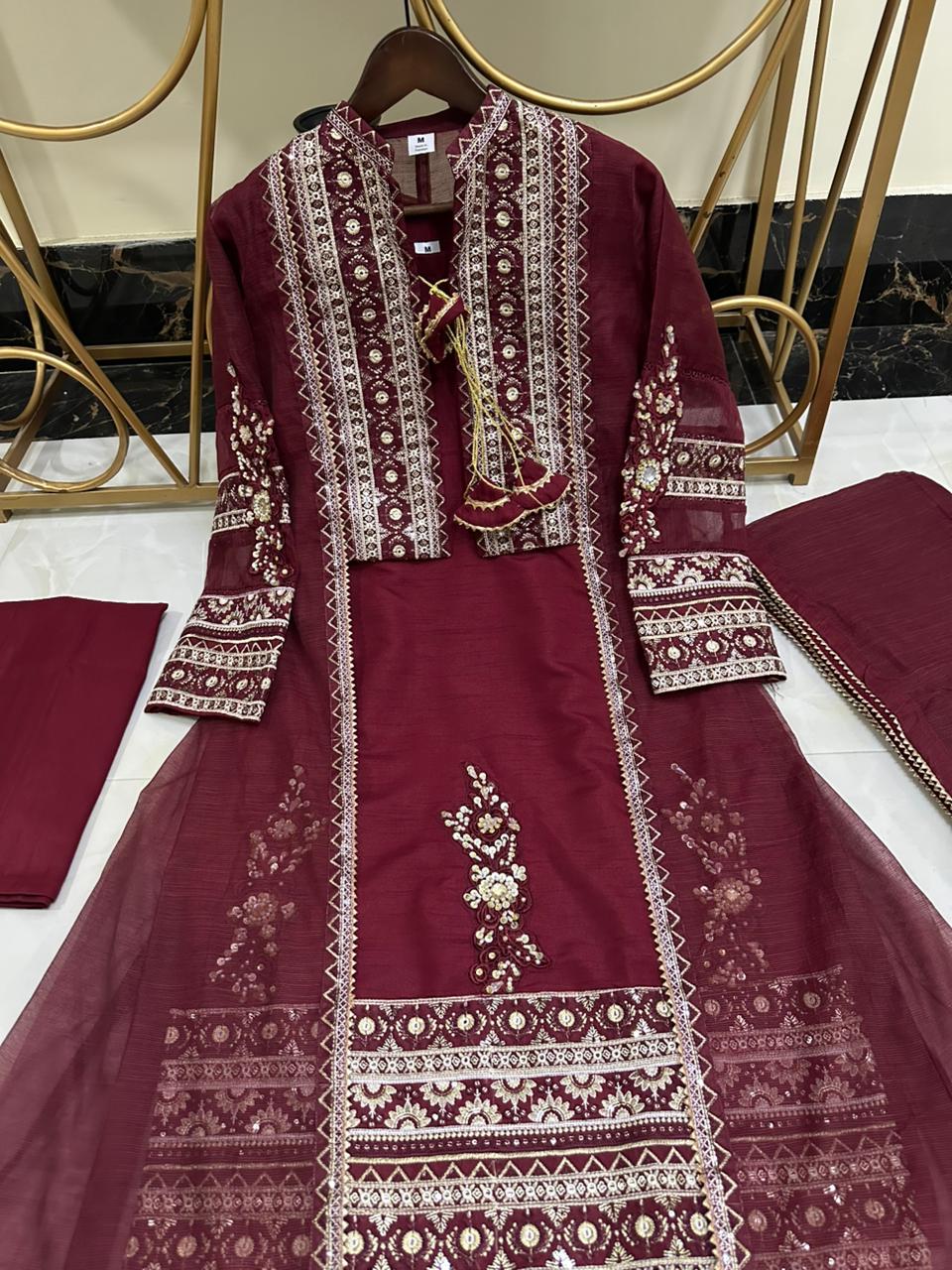 Pure Khaddi Organza Handwork Gown Set | Zartajk Traditional Wear