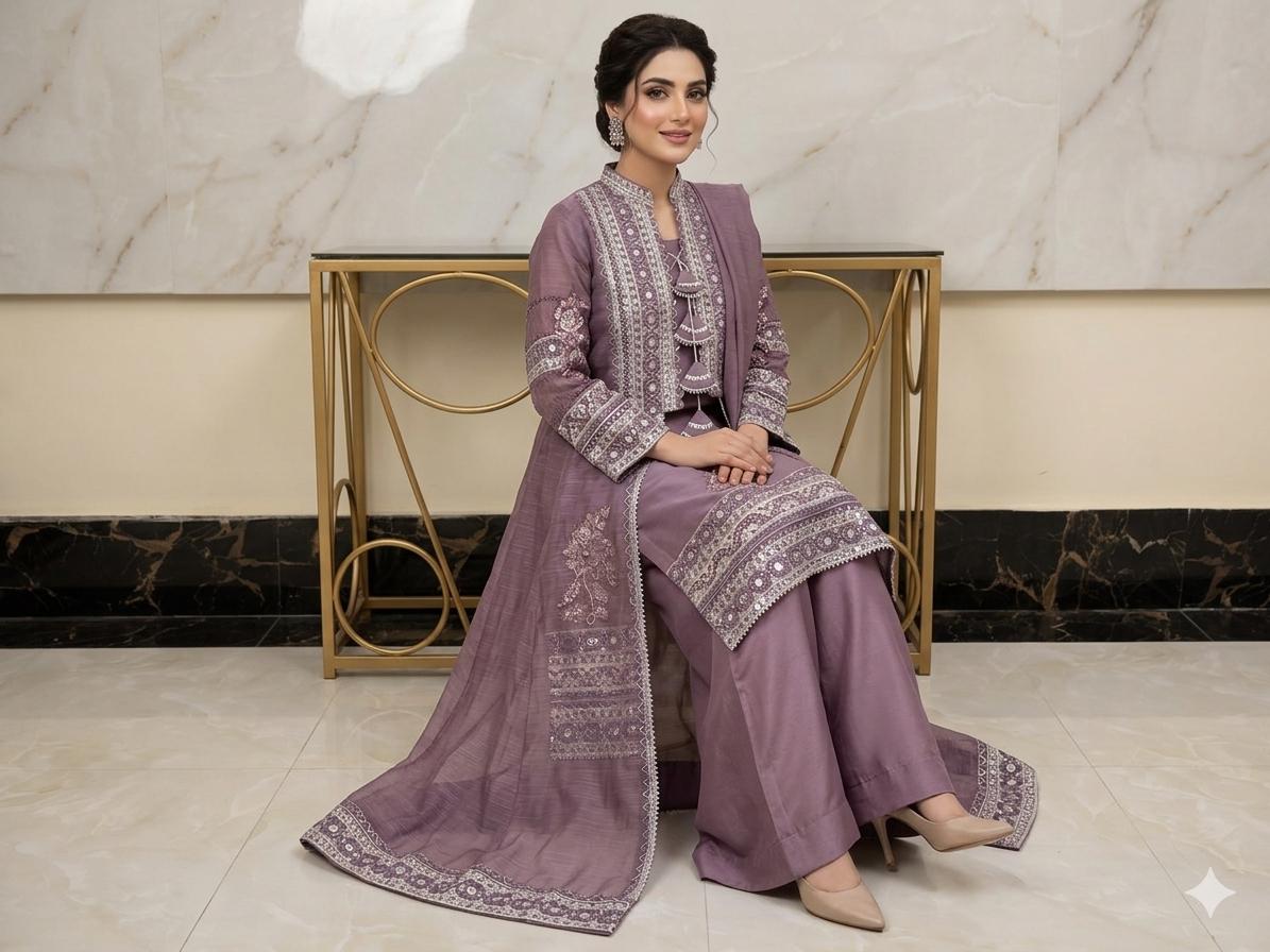 Pure Khaddi Organza Handwork Gown Set | Zartajk Traditional Wear