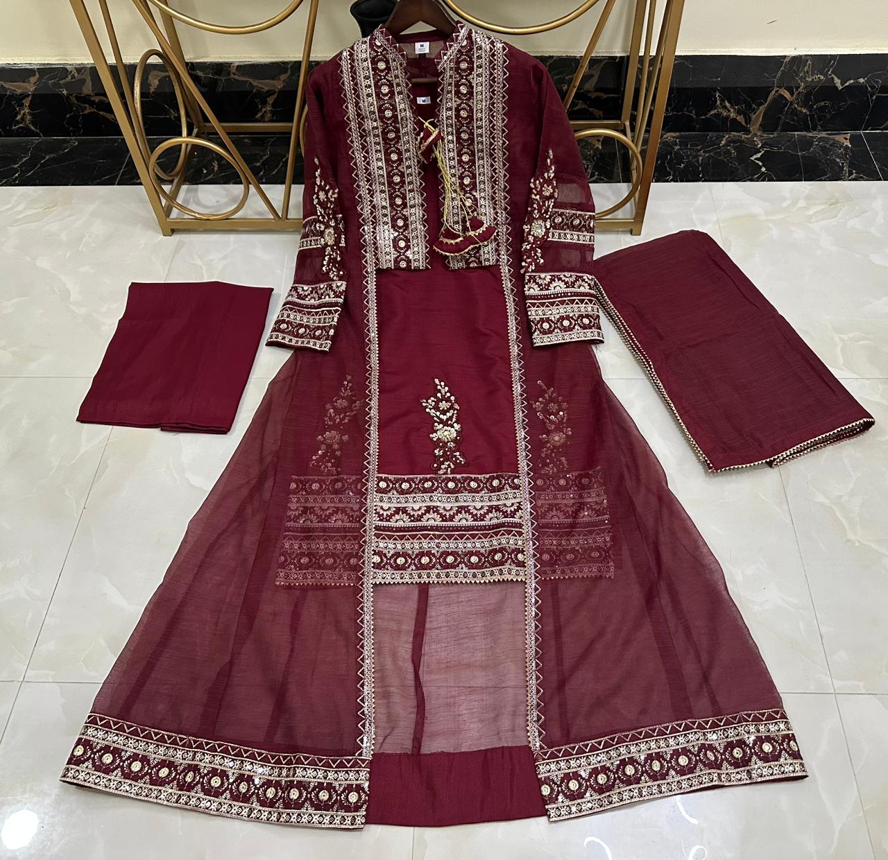 Pure Khaddi Organza Handwork Gown Set | Zartajk Traditional Wear