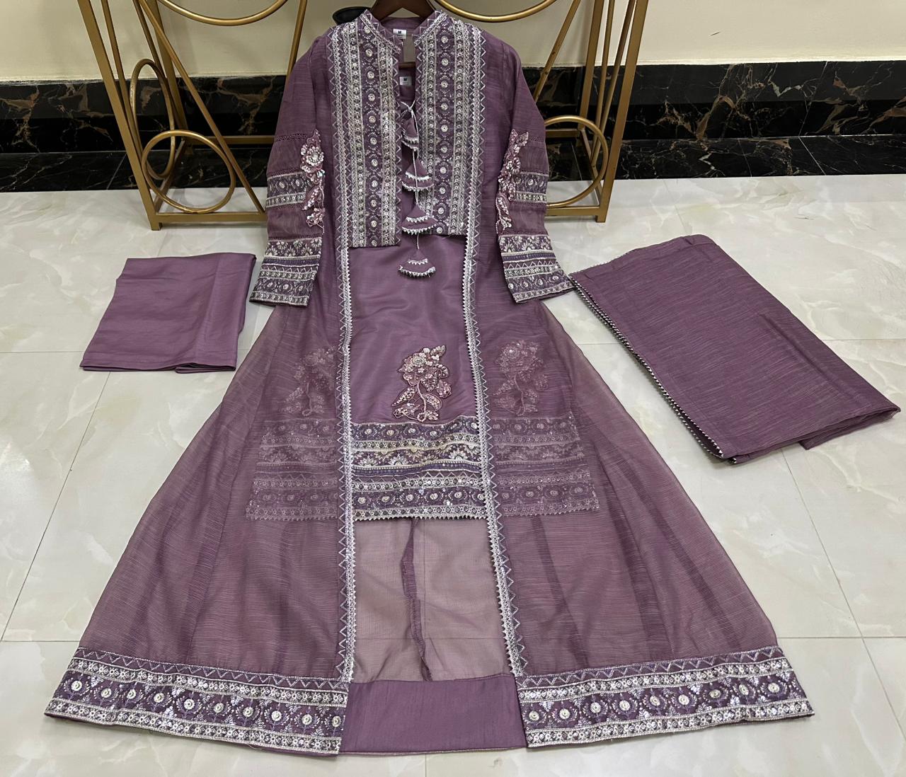 Pure Khaddi Organza Handwork Gown Set | Zartajk Traditional Wear