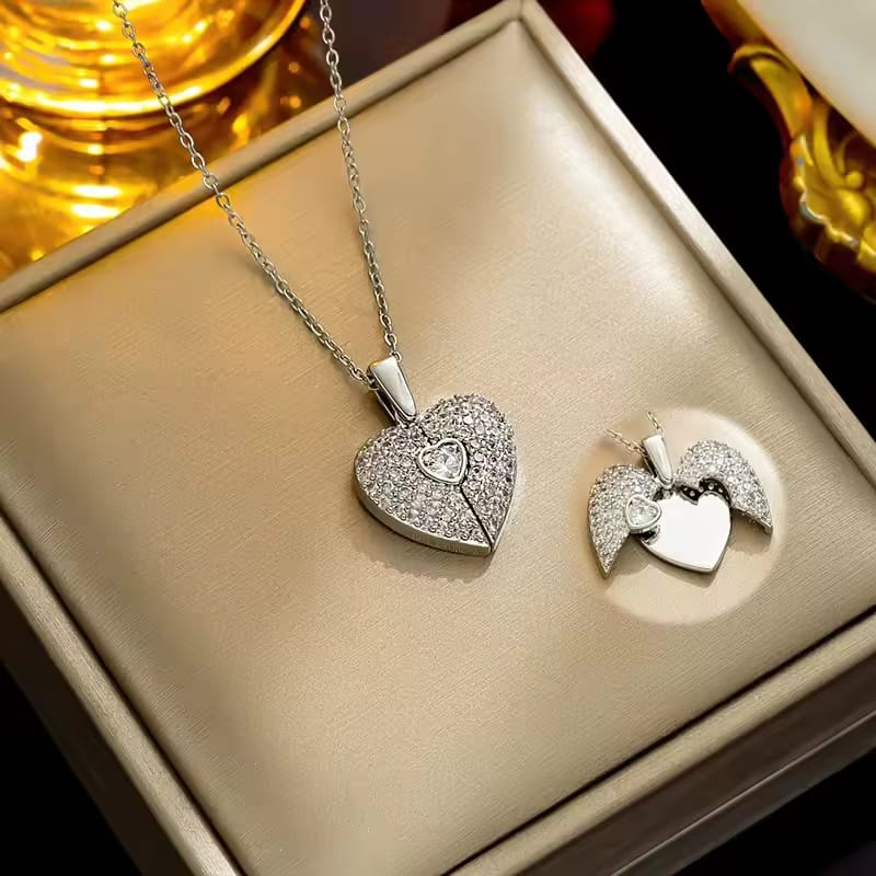 heart pandent : heart locket necklace, gold pendant for women, personalised jewellery, crystal heart pendant, romantic gift