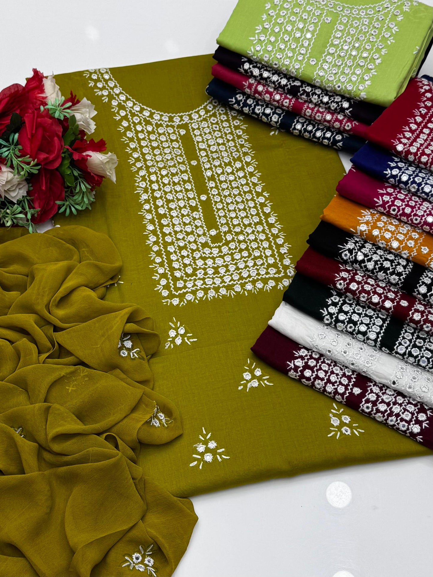 Handcrafted multani embroidry mirror work Lawn Suit