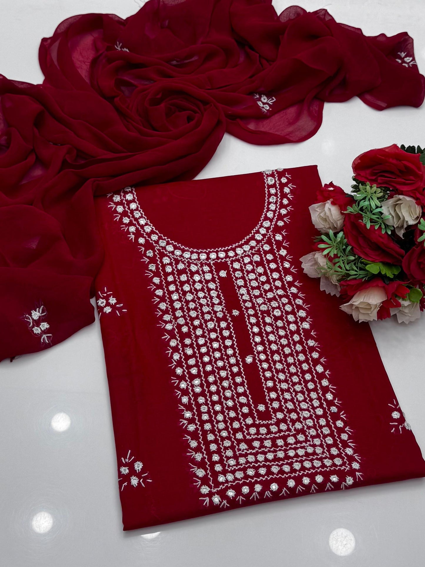 Handcrafted multani embroidry mirror work Lawn Suit