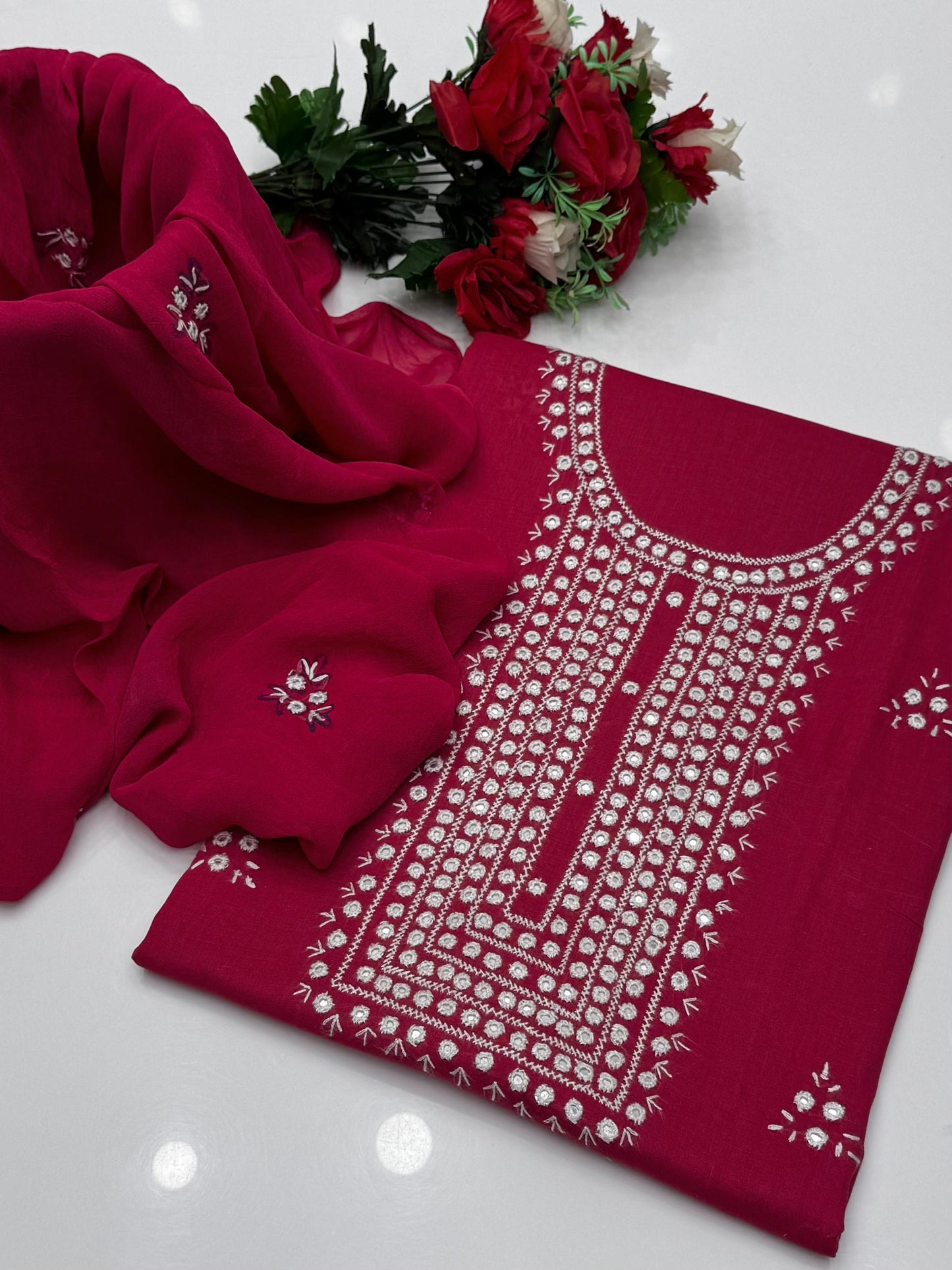Handcrafted multani embroidry mirror work Lawn Suit