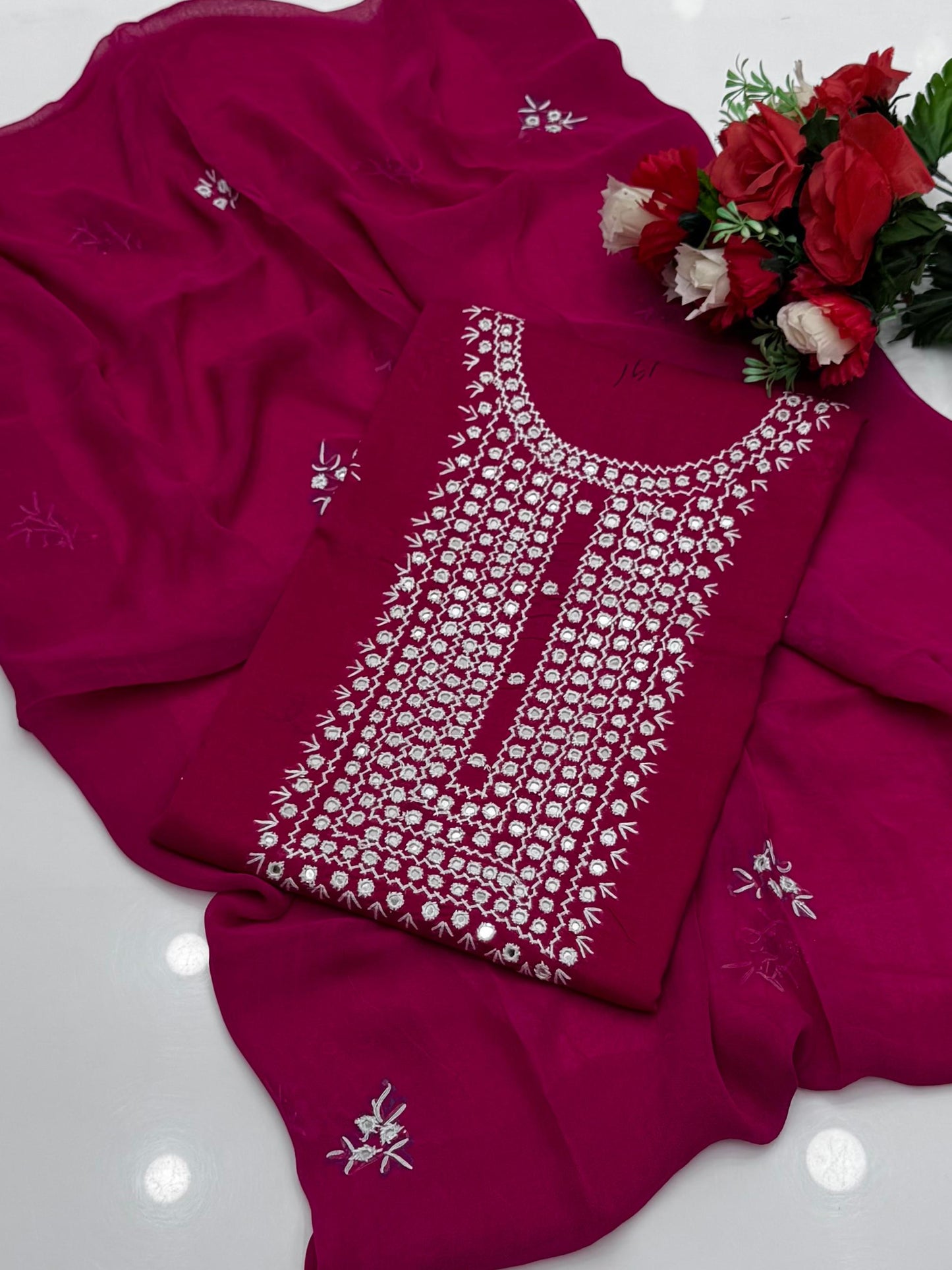 Handcrafted multani embroidry mirror work Lawn Suit