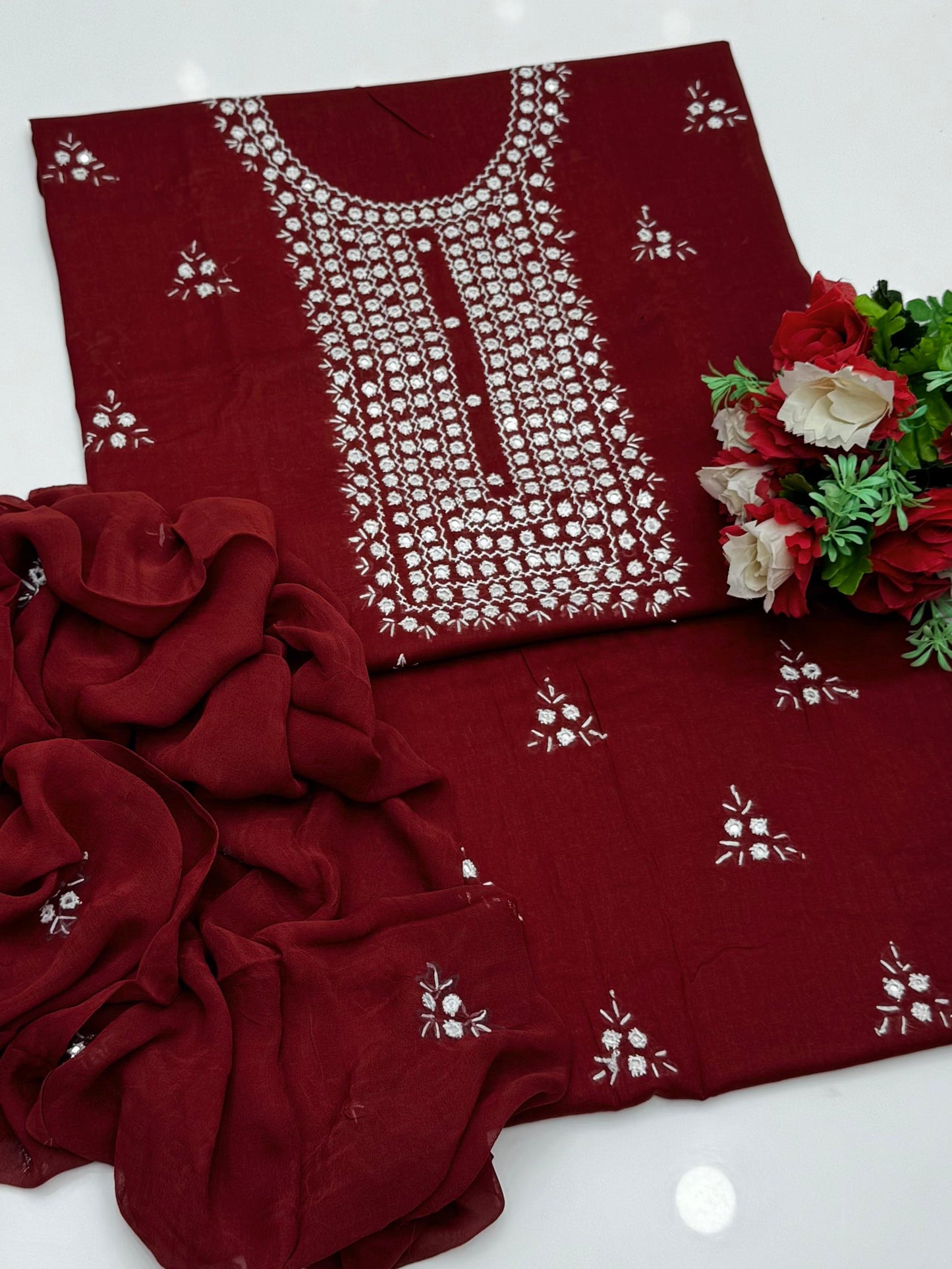 Handcrafted multani embroidry mirror work Lawn Suit