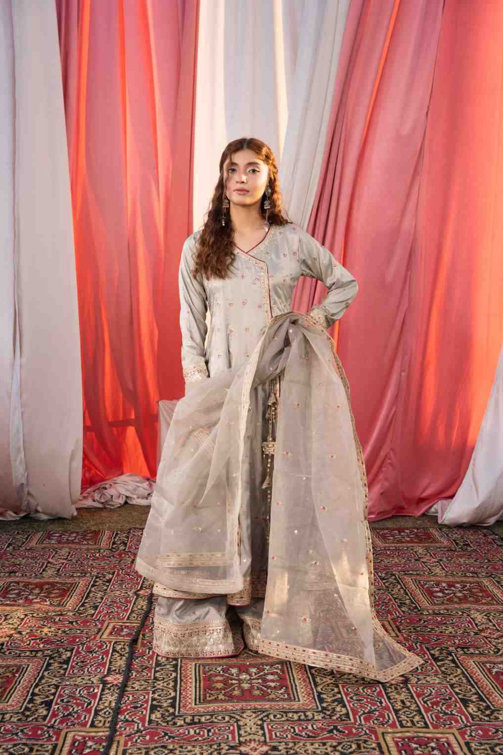 wedding bell Grey Angrakha Style Maxi Suite
